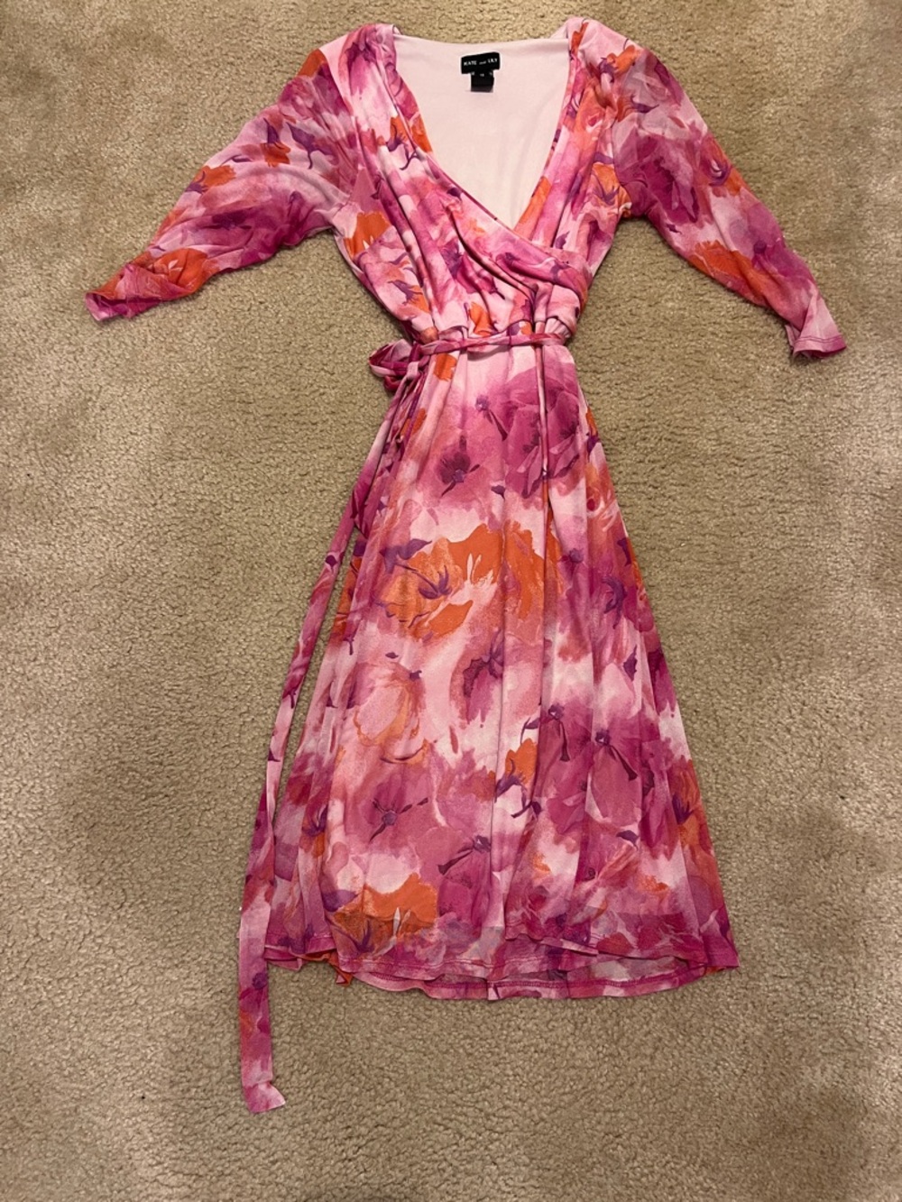Floral Wrap Midi Dress in Pink & Orange by Kate and Lily